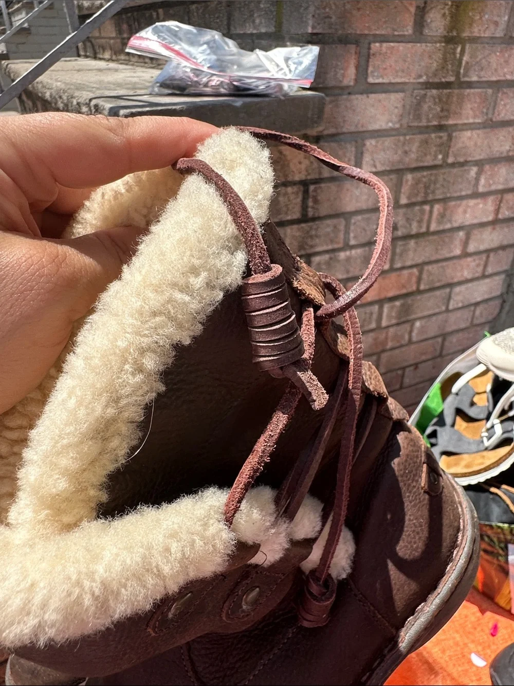 UGG Brown Leather Winter Boots with Cream Shearling Lining